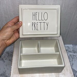 Rae Dunn HELLO PRETTY jewelry box organizer Makeup Storage Office Desk organizer